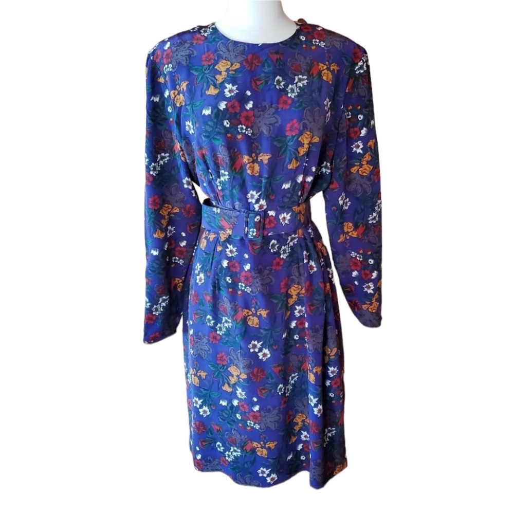 1980s Graham & Gunn‎ Purple Floral 100% Silk Dress
